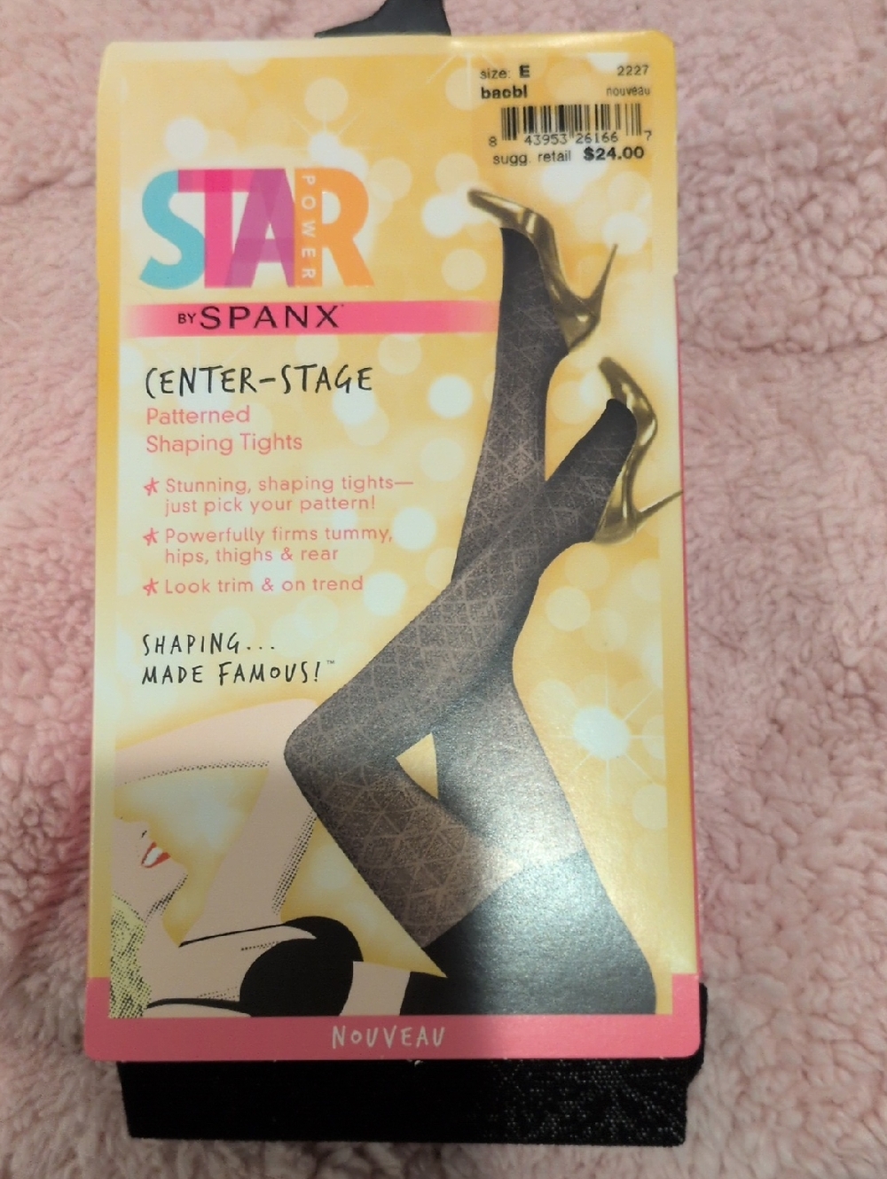 Star Power by SPANX Center-Stage Diamond Patterned Shaping Tights - Black Size E